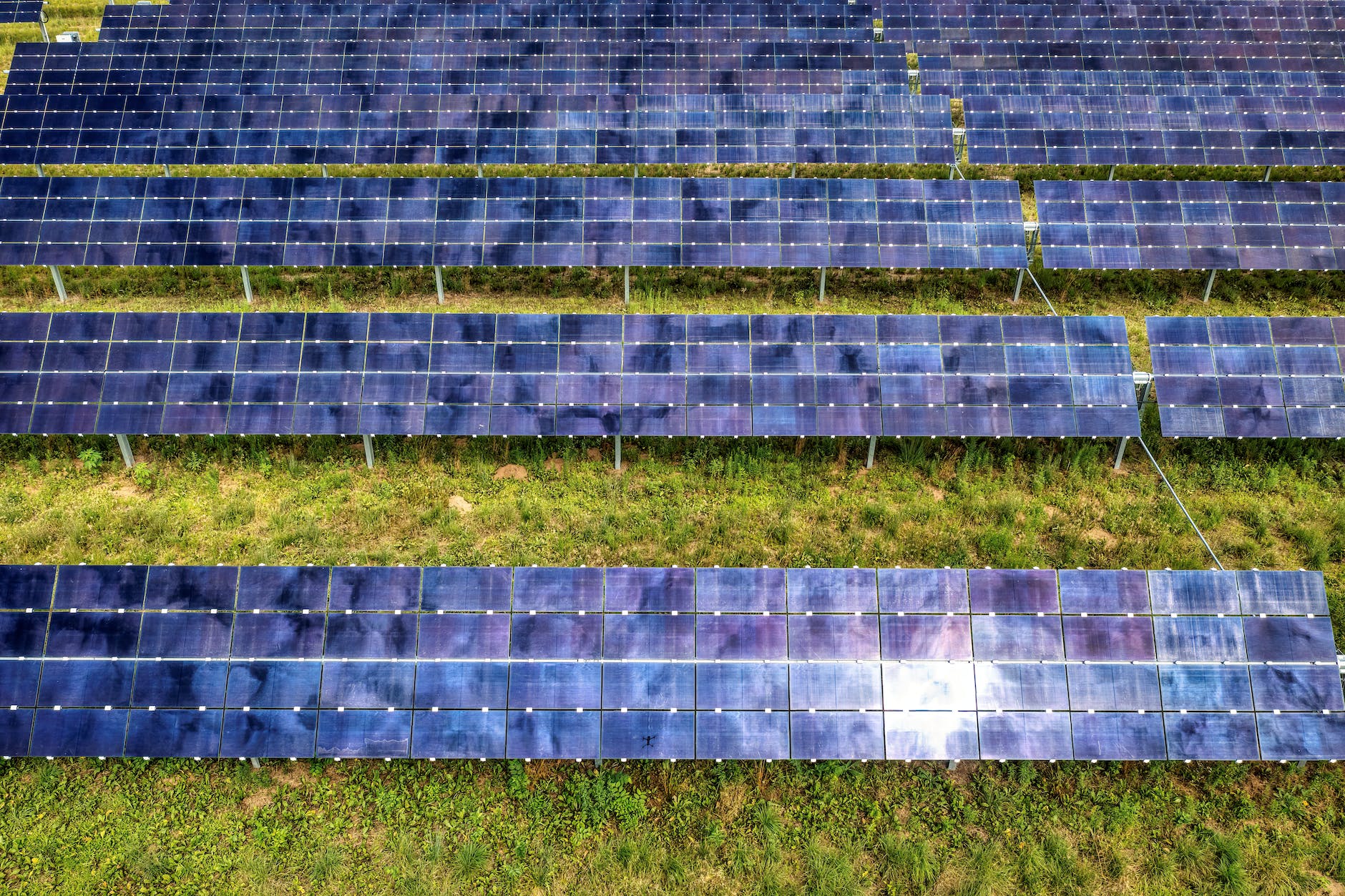 an aerial shot of a solar farm